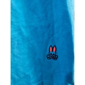 Psycho Bunny Mens Large V-Neck T-Shirt Turquoise Blue Cotton Stretch Short Sleev